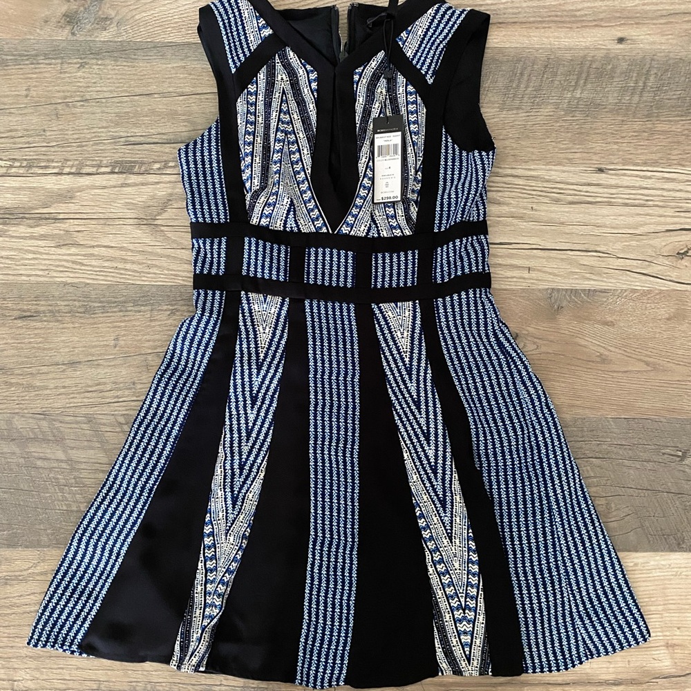 Bcbg maxazria black/blue/white dress
